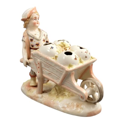 KRISTER KPM WALDENBURG PORCELAIN BOY WITH WHEELBARROW POSY HOLDER C 1910 - ADDITIONAL PHOTO 6