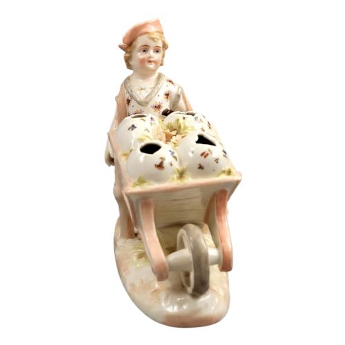 KRISTER KPM WALDENBURG PORCELAIN BOY WITH WHEELBARROW POSY HOLDER C 1910 - ADDITIONAL PHOTO 7