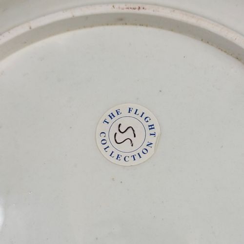 fig 3. A circular Regency period Flight, Barr and Barr Worcester porcelain plate featuring a lobed edge, gold leaf rim, and hand-painted Chinoiserie decoration with dragon and kylin motifs.