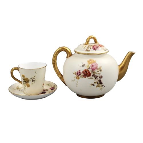 ROYAL WORCESTER BLUSH IVORY TEAPOT WITH CUP AND SAUCER 18931894 - ADDITIONAL PHOTO 2