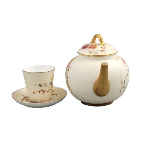 ROYAL WORCESTER BLUSH IVORY TEAPOT WITH CUP AND SAUCER 18931894 - ADDITIONAL PHOTO 3