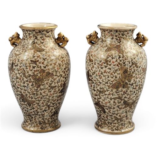 A FINE PAIR OF JAPANESE SATSUMA THOUSAND BUTTERFLIES VASES SIGNED KINZAN MEIJI PERIOD