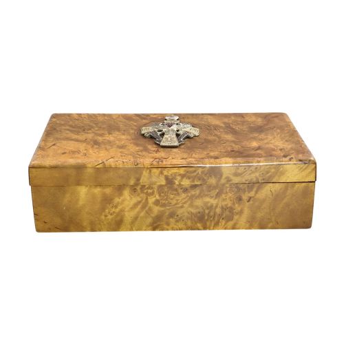 1914 RUSSIAN KARELIAN BIRCH OFFICERS BOX WITH SILVER ENAMEL REGIMENTAL BADGE - ADDITIONAL PHOTO 4