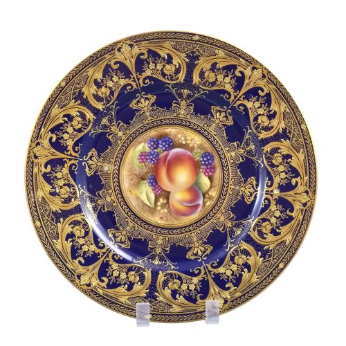 ROYAL WORCESTER PAINTED FRUIT CABINET PLATE BY BRIAN LEAMAN C1970S - ADDITIONAL PHOTO 4