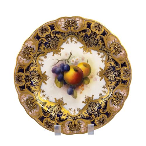 ROYAL WORCESTER ALBERT SHUCK SIGNED PAINTED FRUIT CABINET PLATE 1918