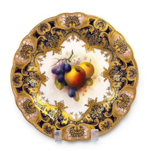 ROYAL WORCESTER ALBERT SHUCK SIGNED PAINTED FRUIT CABINET PLATE 1918 - ADDITIONAL PHOTO 1