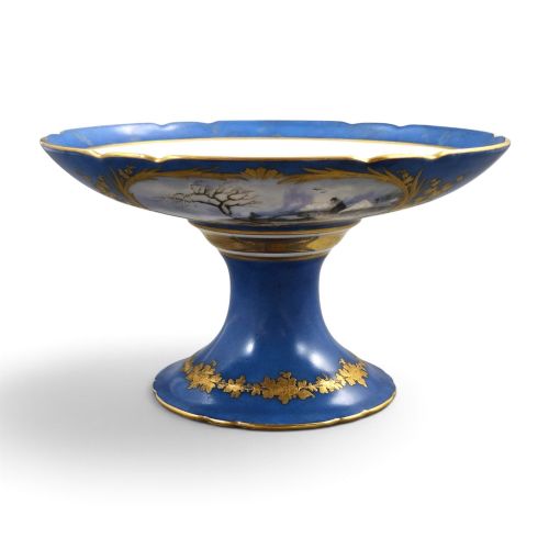 Unique 1835 Sèvres Porcelain Tazza Blue Ground Montlhéry Mont-blanc