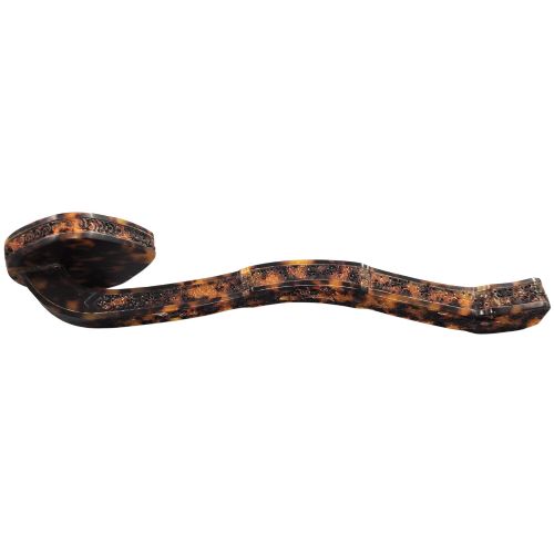 fig 3. A late 19th-century Chinese Qing Dynasty ruyi sceptre carved from translucent mottled amber and dark brown tortoiseshell with intricate relief carving along the handle and head.