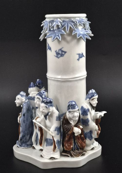fig 1. Rare Japanese Hirado Seven Sages Figural Bamboo Vase, Mikawachi, Edo Period c.1800