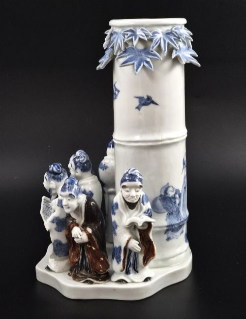 fig 2. Rare Japanese Hirado Seven Sages Figural Bamboo Vase, Mikawachi, Edo Period c.1800