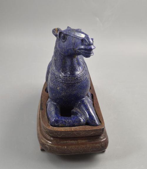 fig 3. Large Pair Chinese Lapis Lazuli Recumbent Horses on Silver Inlaid Stands, Late Qing