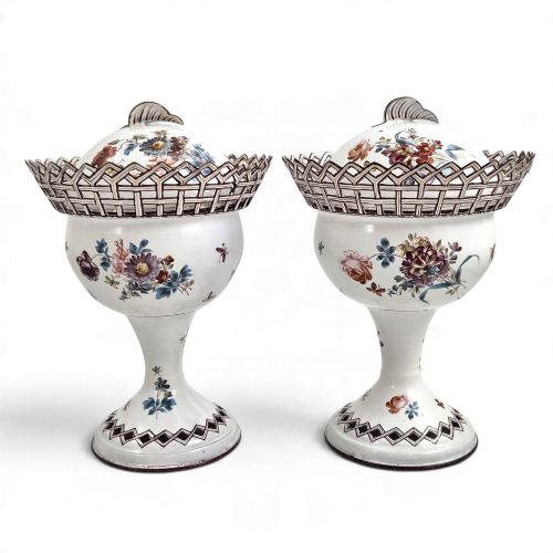 Exceptional Pair of Early 19th Century French White Tole Peinte Chestnut Urns