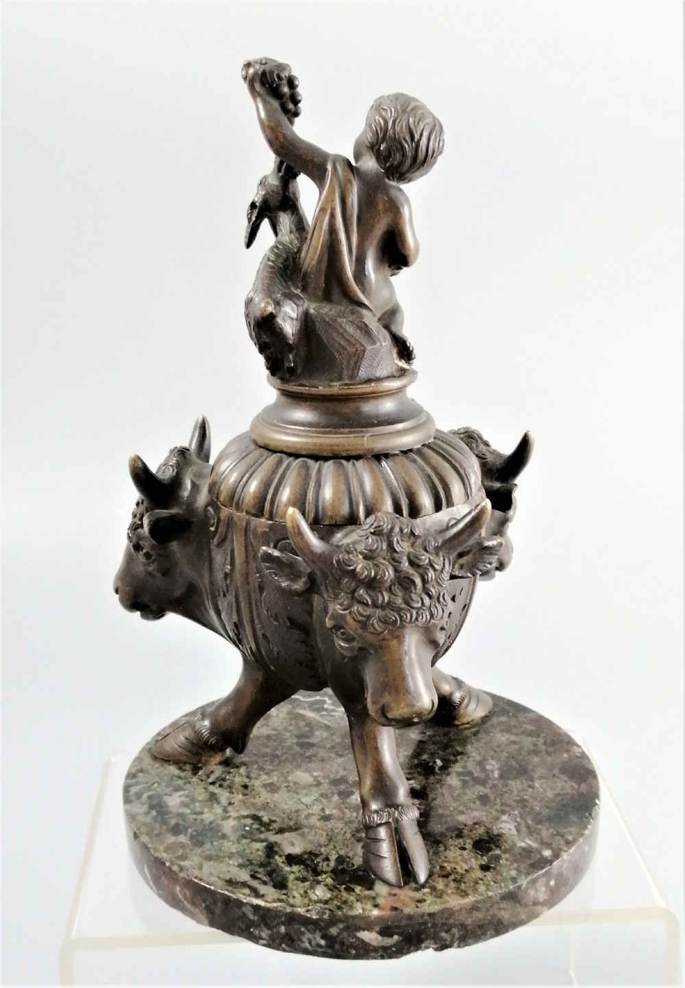 Bronze Grand Tour Inkwell of Young Bacchus and buck, on a base of Bronze Bulls, 1850 View VI