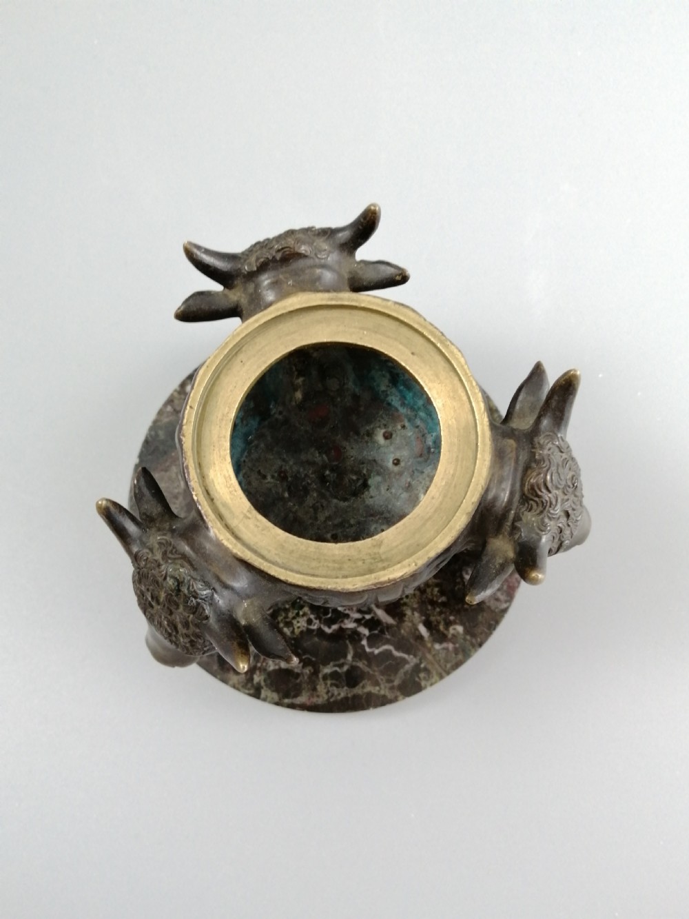 Bronze Grand Tour Inkwell of Young Bacchus and buck, on a base of Bronze Bulls, 1850 View XV