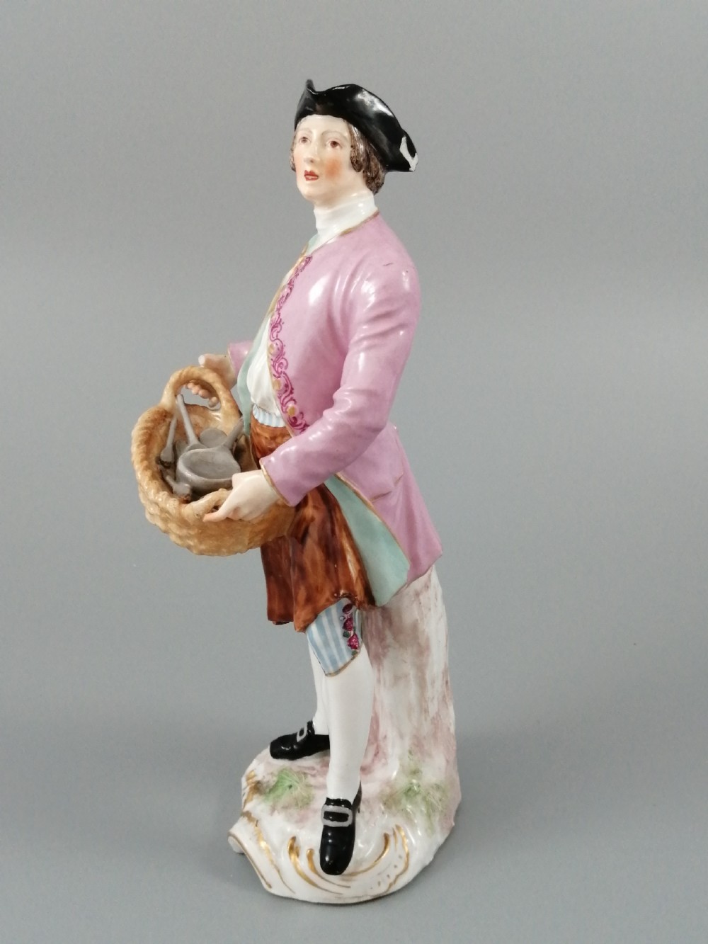 Antique Chelsea porcelain figurine, “A Spoon Seller”, c. 1758 - 1769 View II