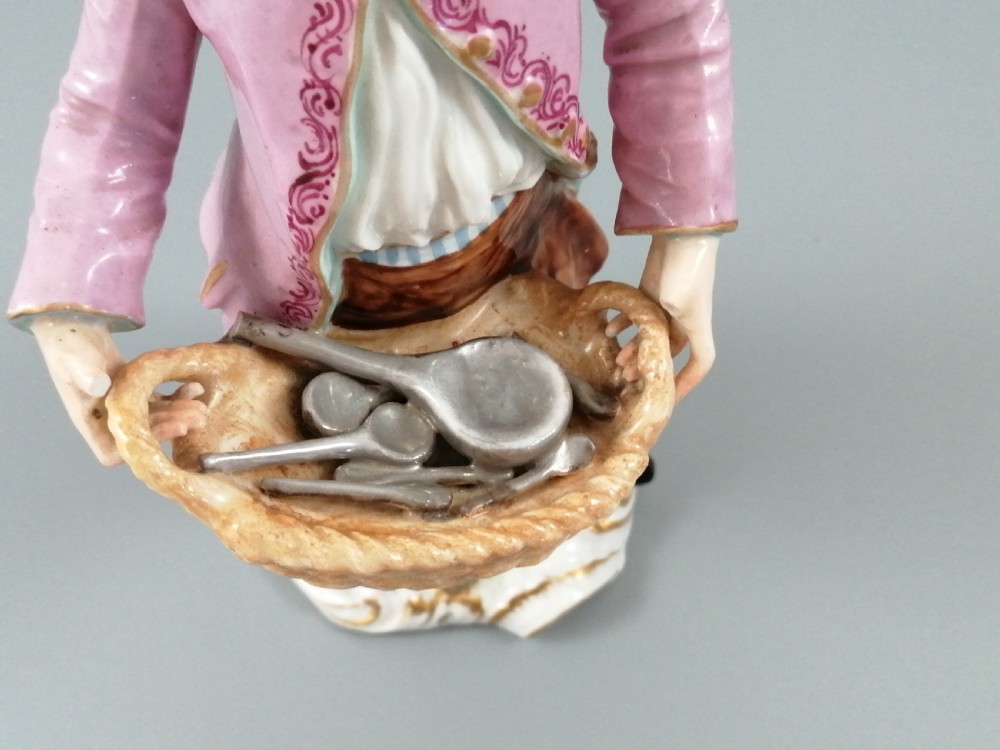 Antique Chelsea porcelain figurine, “A Spoon Seller”, c. 1758 - 1769 View IX