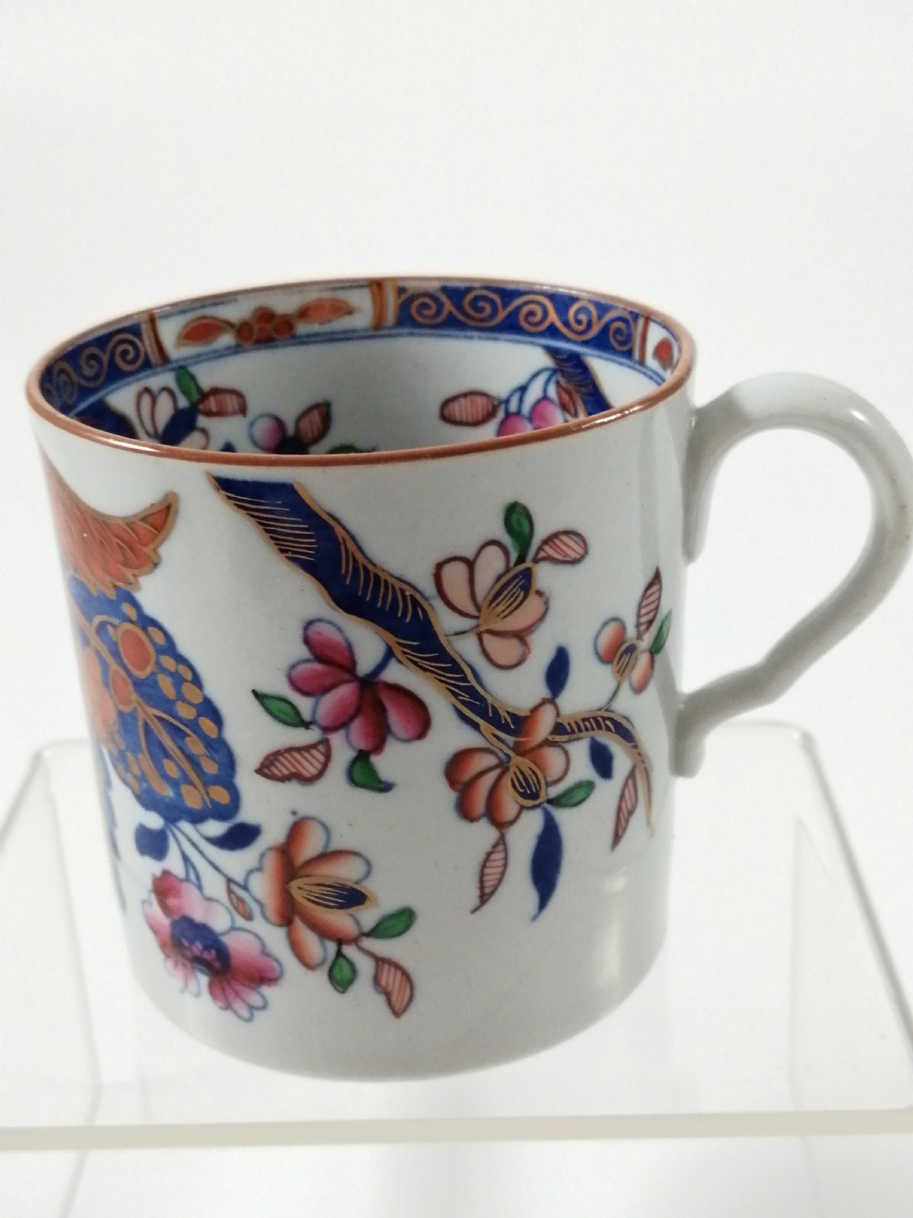Antique Spode Stone China coffee cap and saucer in Tobacco Leaf Pattern(