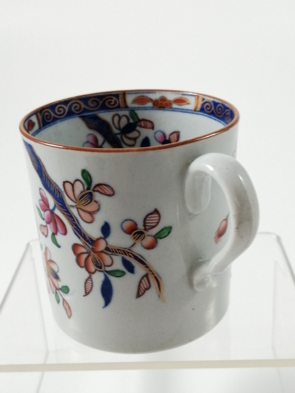 Antique Spode Stone China coffee cap and saucer in Tobacco Leaf Pattern(