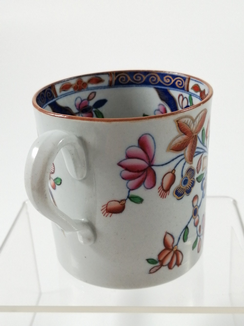 Antique Spode Stone China coffee cap and saucer in Tobacco Leaf Pattern(