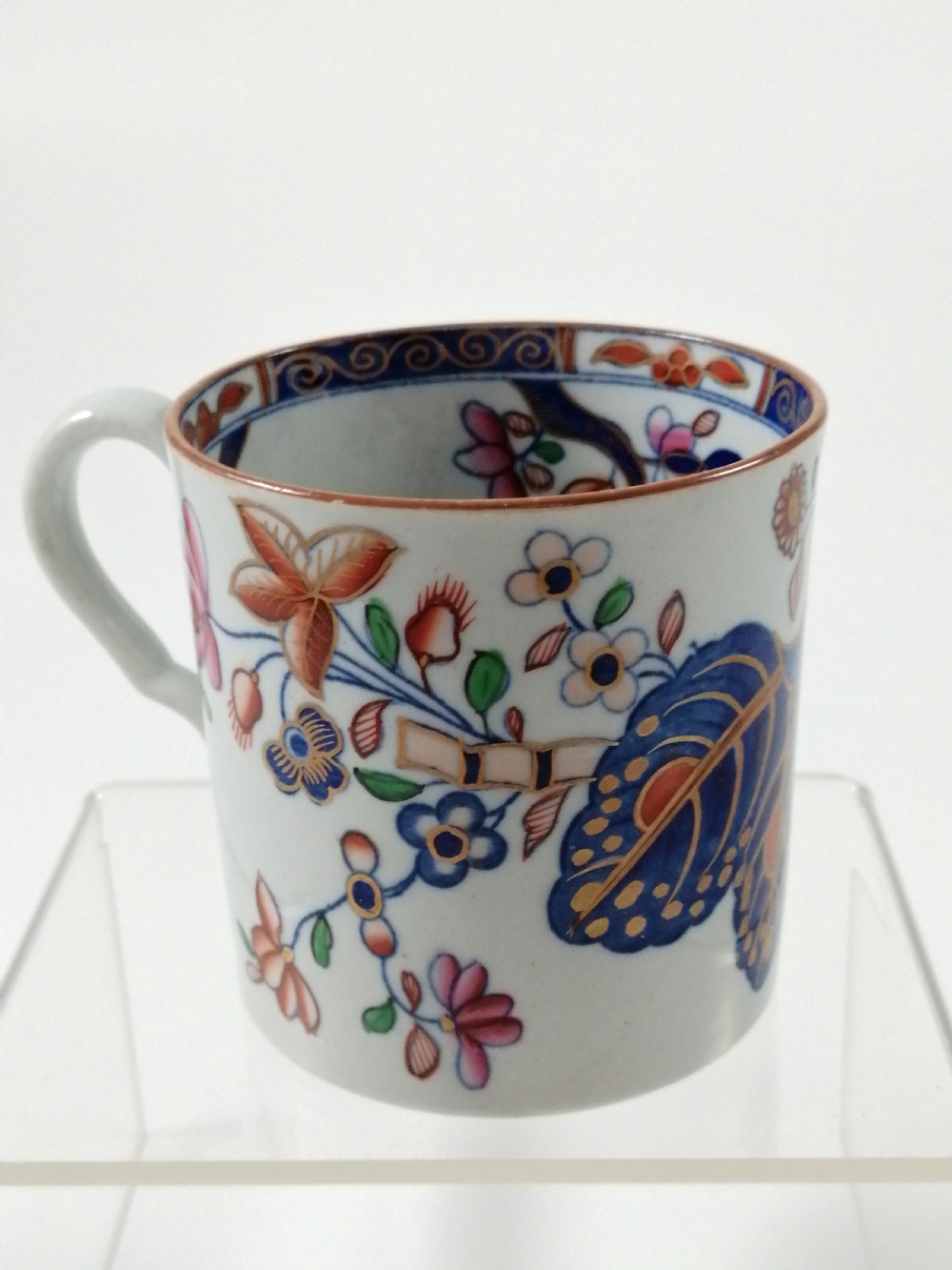 Antique Spode Stone China coffee cap and saucer in Tobacco Leaf Pattern(