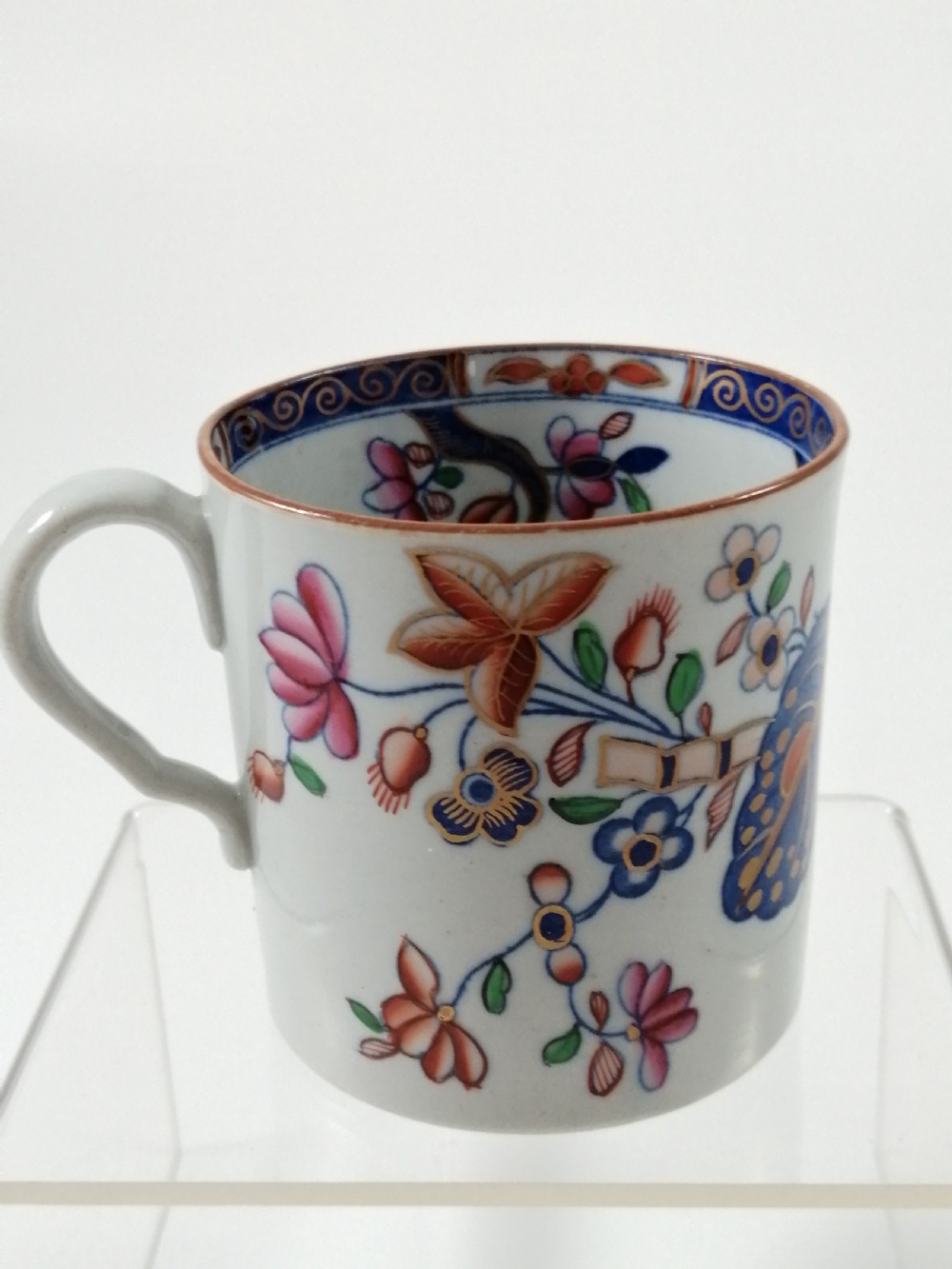 Antique Spode Stone China coffee cap and saucer in Tobacco Leaf Pattern(