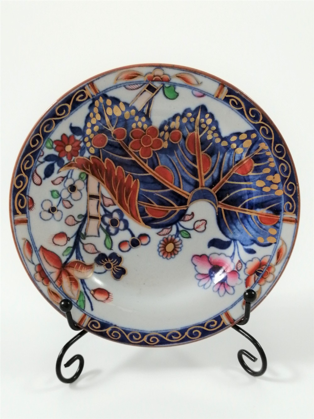 Antique Spode Stone China coffee cap and saucer in Tobacco Leaf Pattern(