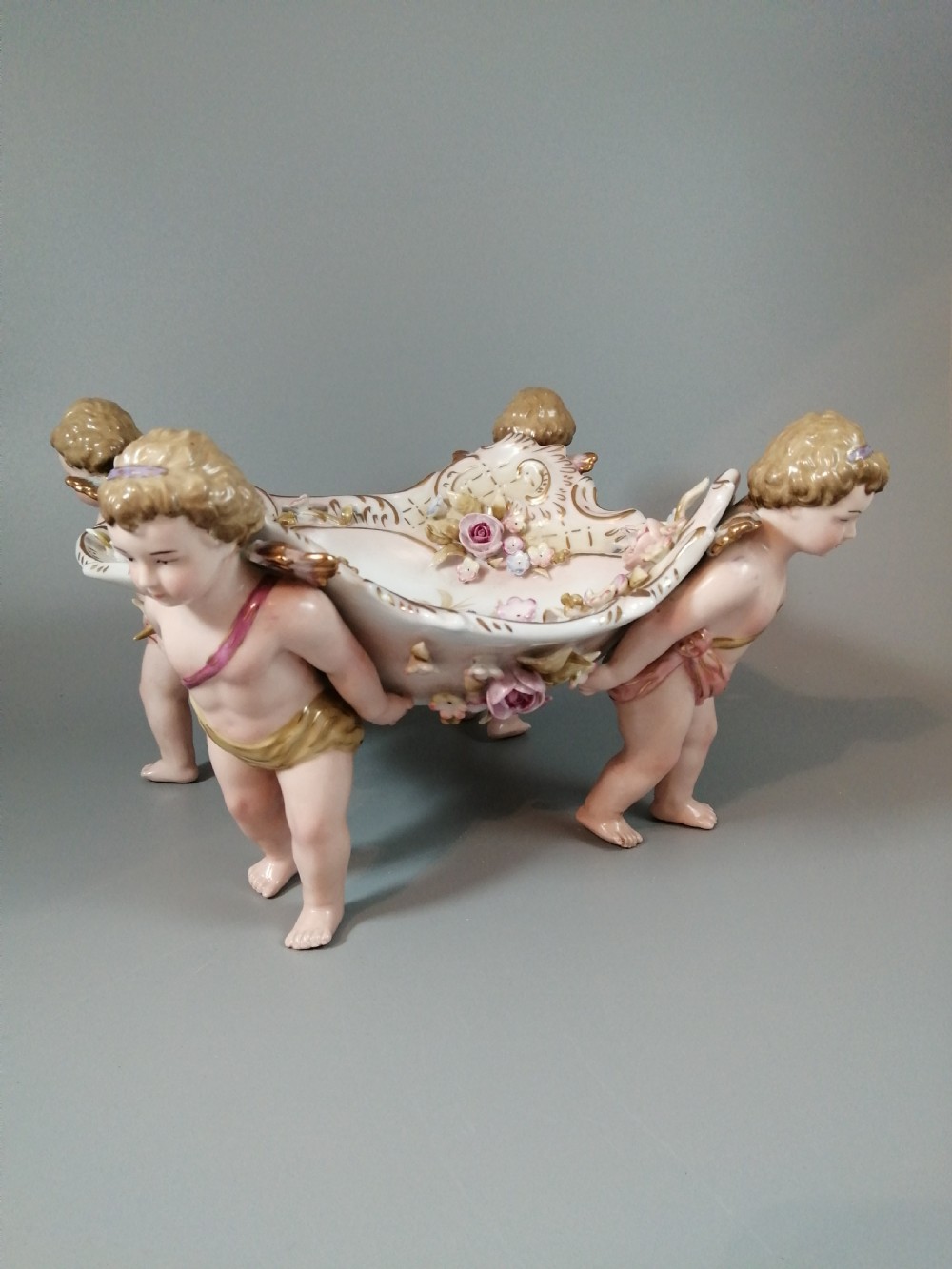 Antique German Schierholtz Figural Hand Painted Porcelain Cherubim vase View II