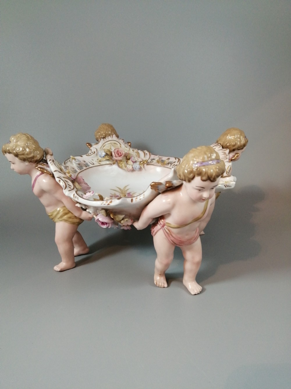 Antique German Schierholtz Figural Hand Painted Porcelain Cherubim vase View III