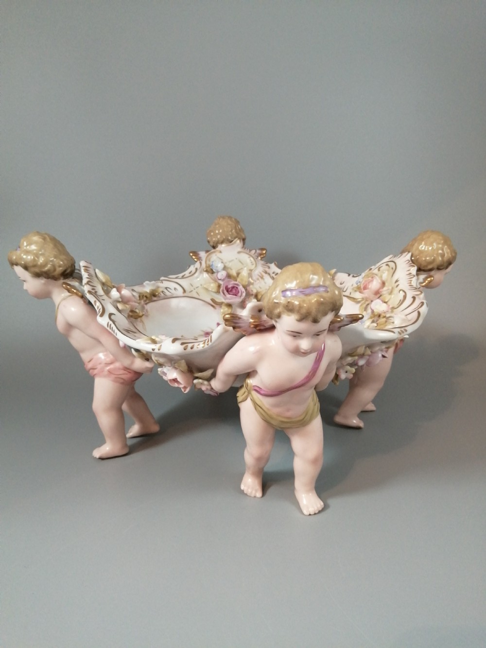 Antique German Schierholtz Figural Hand Painted Porcelain Cherubim vase View V