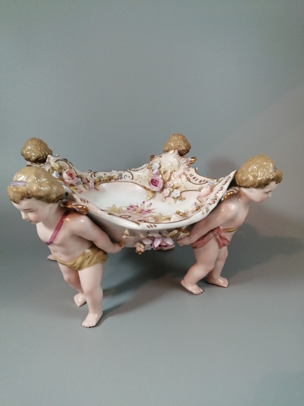 Antique German Schierholtz Figural Hand Painted Porcelain Cherubim vase View VI
