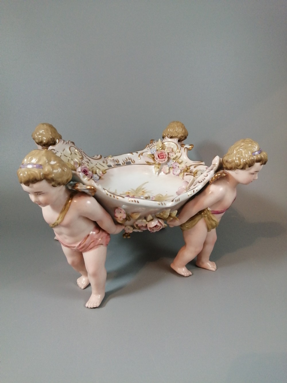 Antique German Schierholtz Figural Hand Painted Porcelain Cherubim vase View VII