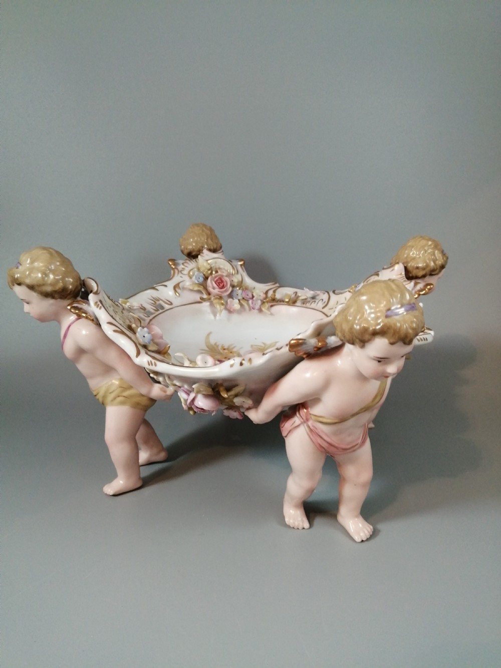 Antique German Schierholtz Figural Hand Painted Porcelain Cherubim vase View VIII