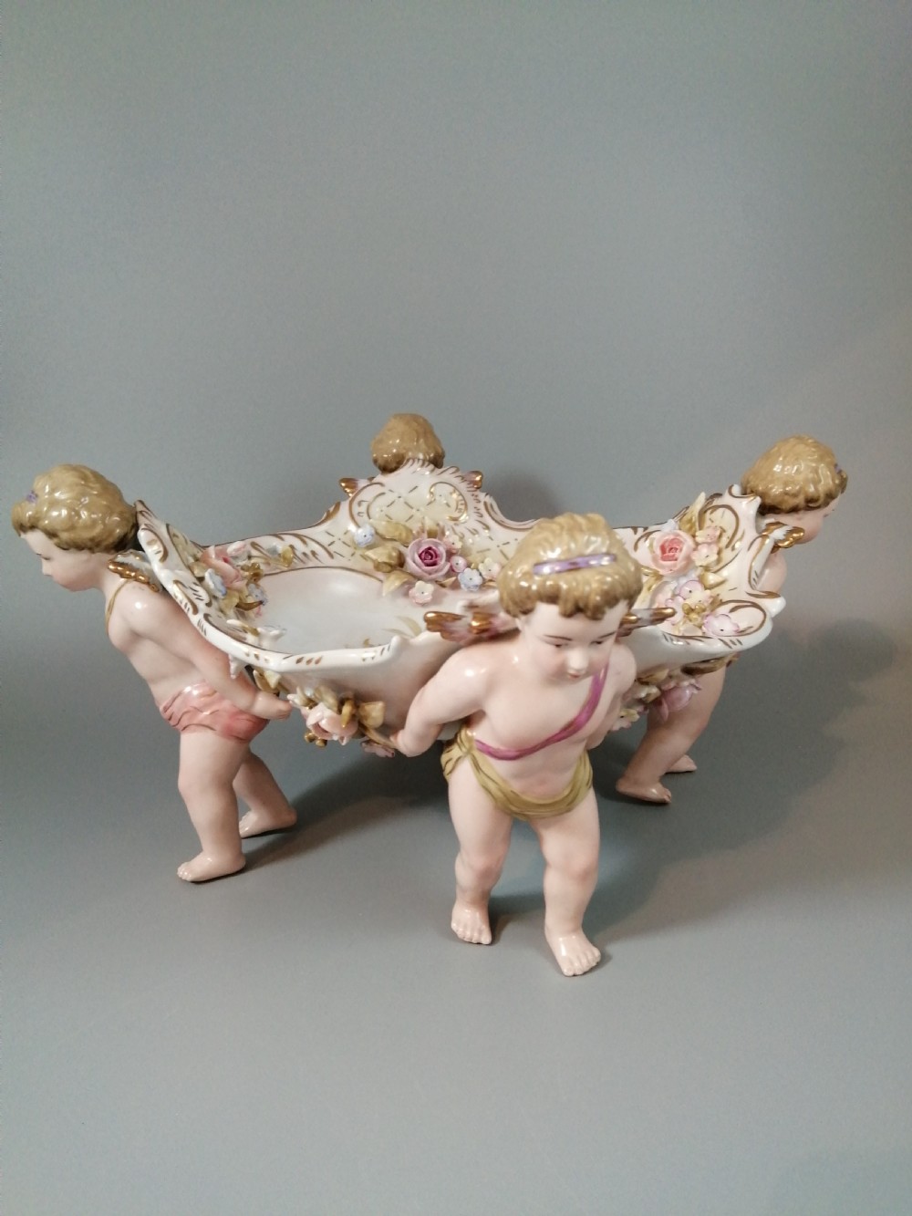 Antique German Schierholtz Figural Hand Painted Porcelain Cherubim vase View IX