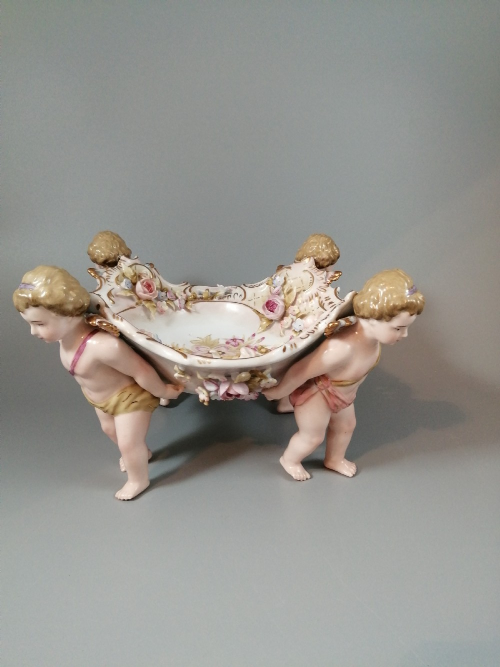 Antique German Schierholtz Figural Hand Painted Porcelain Cherubim vase View XII