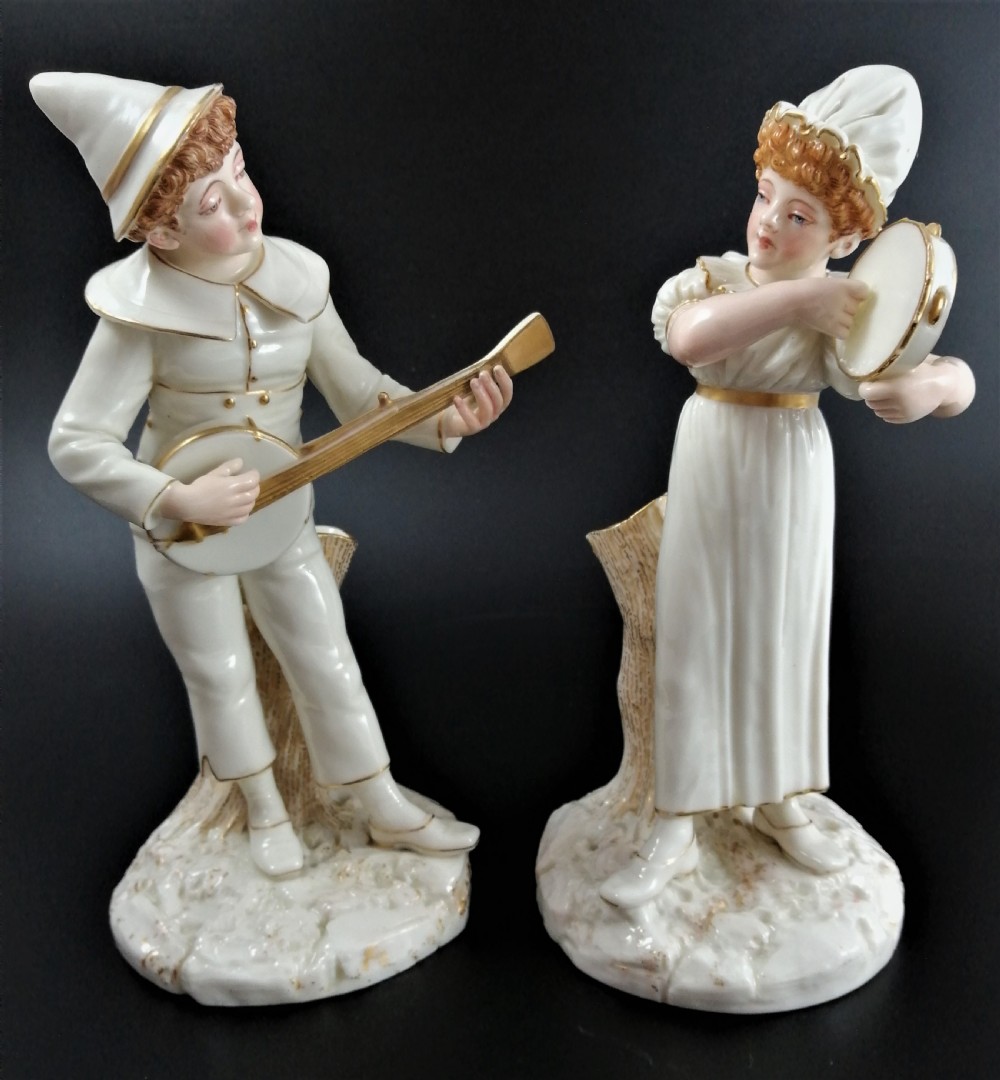 Antique Royal Worcester figures,James Hadley,musicians,1885, very rare
