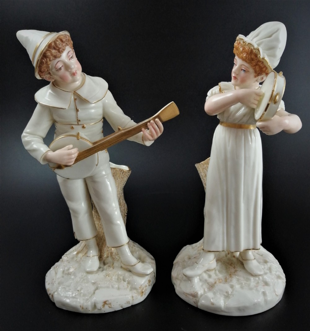 Antique Royal Worcester figures,James Hadley,musicians,1885, very rare View II