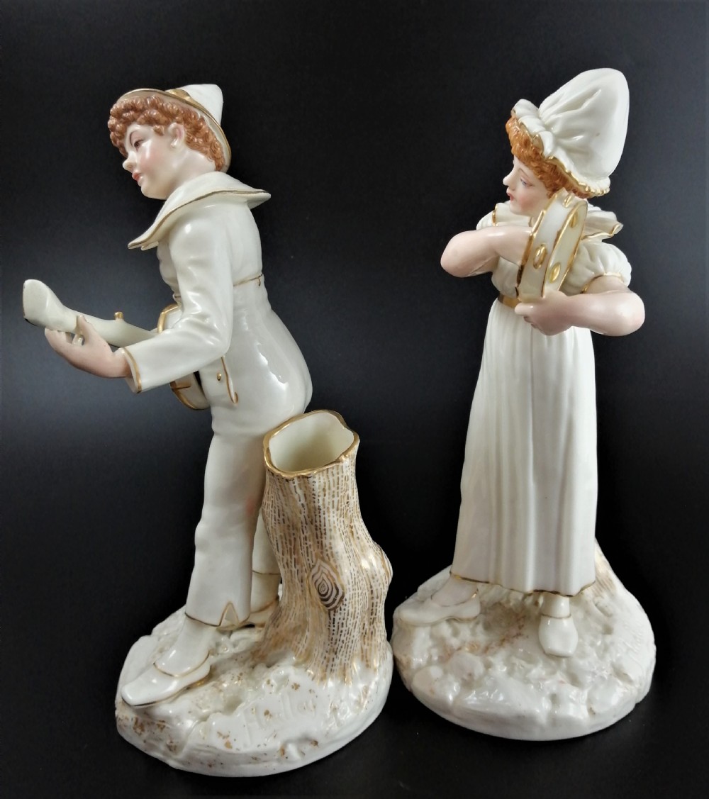 Antique Royal Worcester figures,James Hadley,musicians,1885, very rare View III