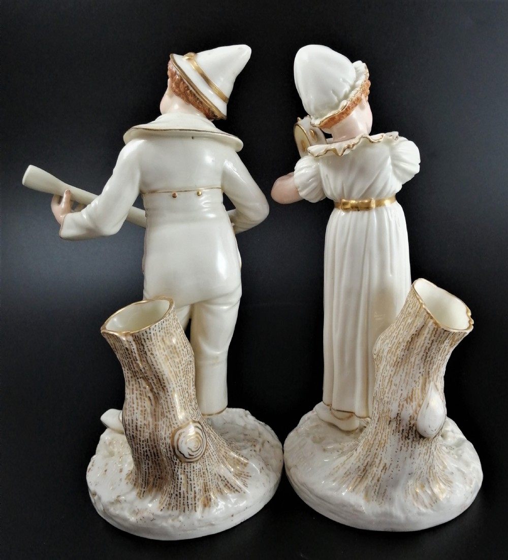 Antique Royal Worcester figures,James Hadley,musicians,1885, very rare View IV