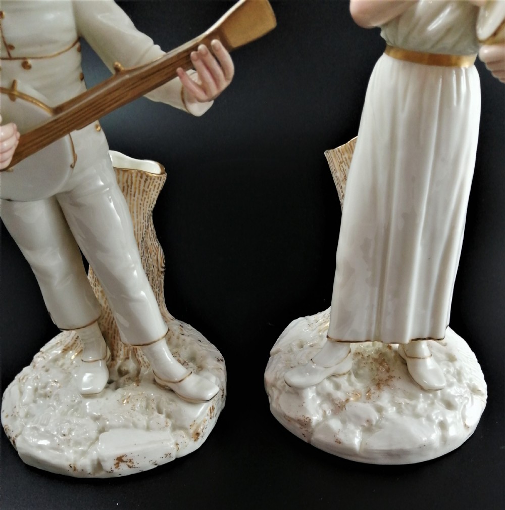 Antique Royal Worcester figures,James Hadley,musicians,1885, very rare View VI