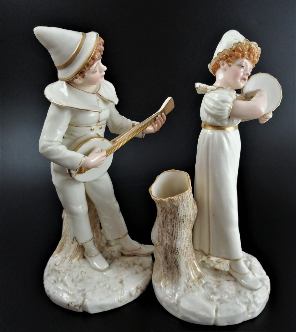 Antique Royal Worcester figures,James Hadley,musicians,1885, very rare View X