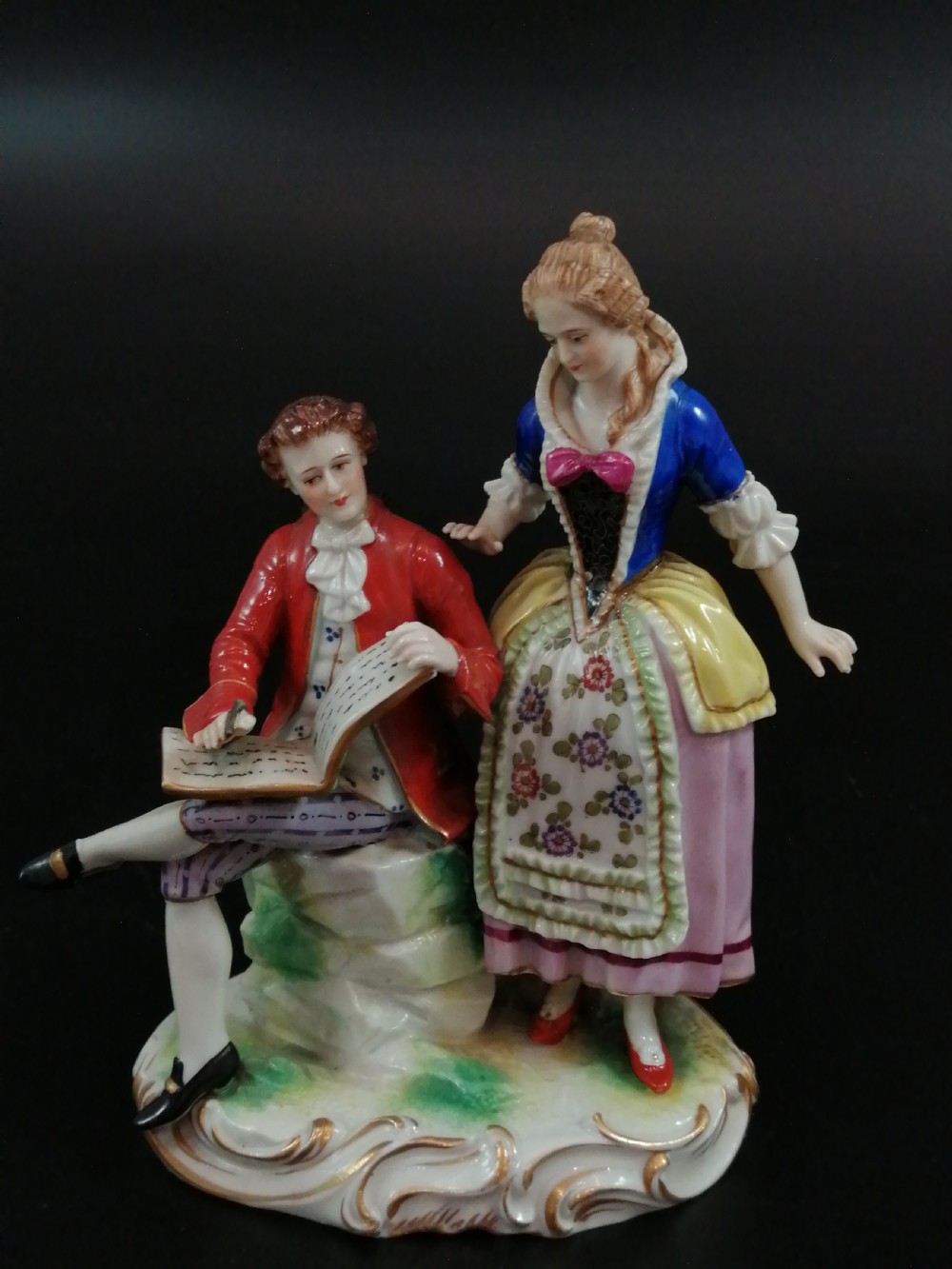 18th Century Antique Ludwigsburg Porcelain Figurine: Lady and Cavalier with an Album