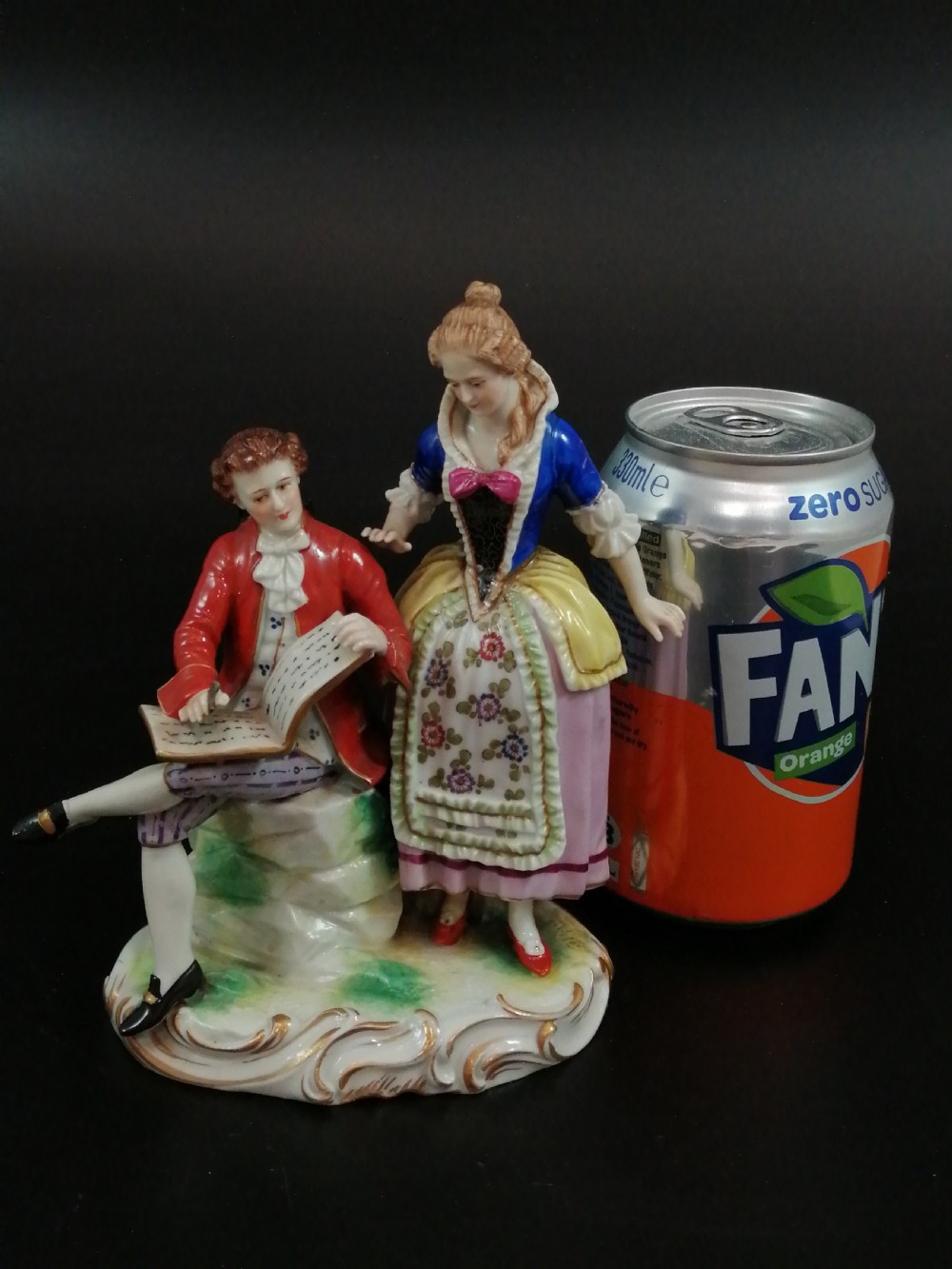 18th Century Antique Ludwigsburg Porcelain Figurine: Lady and Cavalier with an Album View V