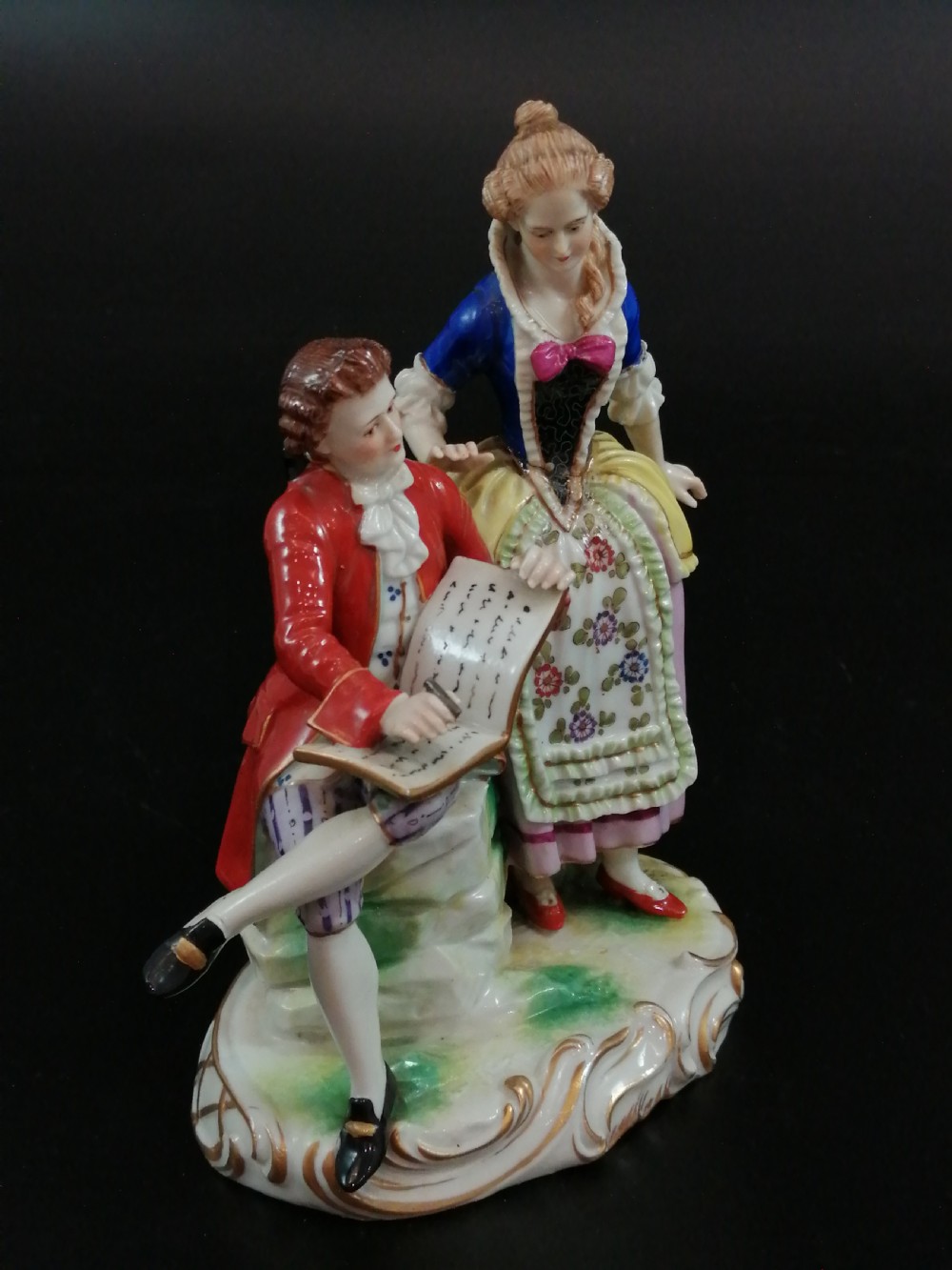 18th Century Antique Ludwigsburg Porcelain Figurine: Lady and Cavalier with an Album View VIII