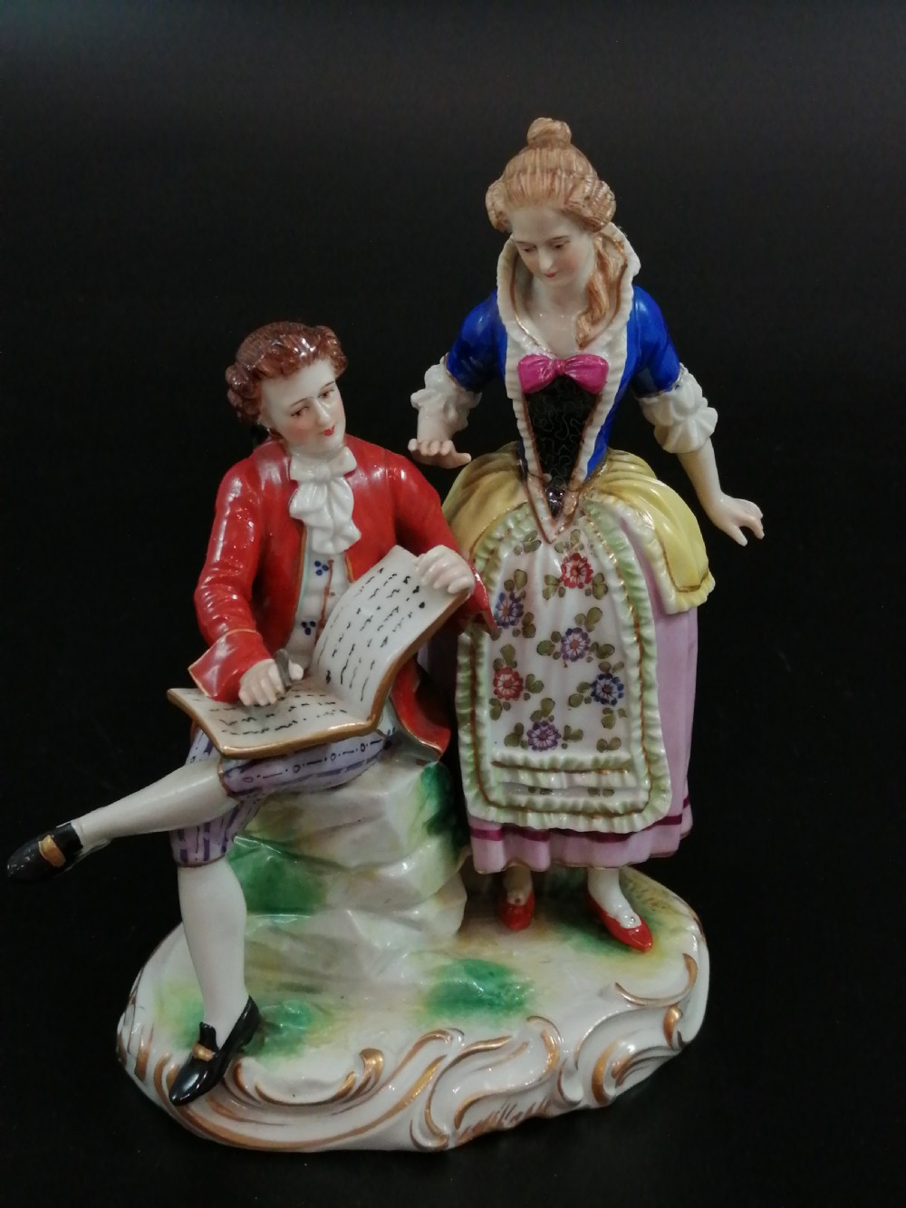 18th Century Antique Ludwigsburg Porcelain Figurine: Lady and Cavalier with an Album View IX