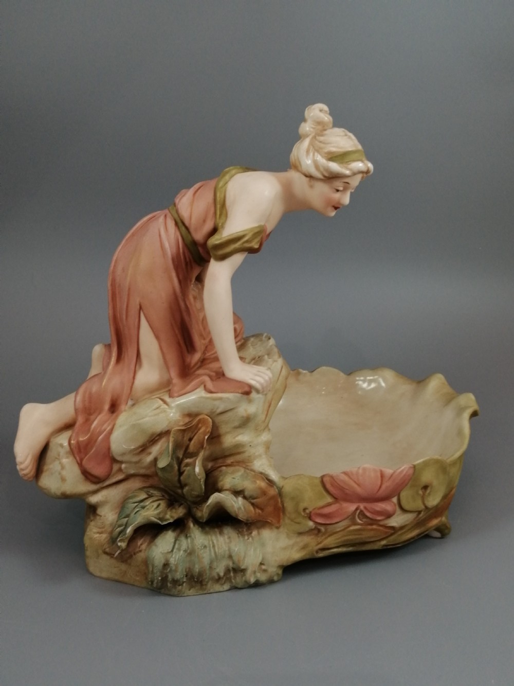 Antique Royal Dux Porcelain Figural Bowl View X
