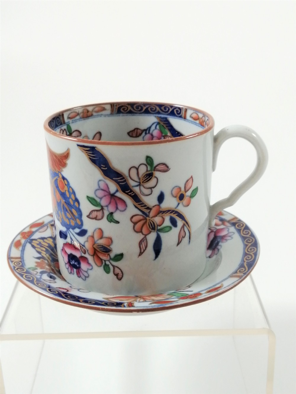 Antique Spode Stone China coffee cap and saucer in Tobacco Leaf Pattern(Cabbage pattern