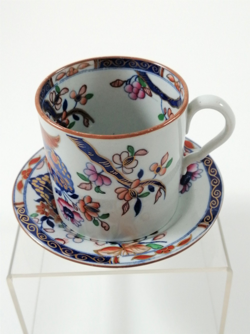 Antique Spode Stone China coffee cap and saucer in Tobacco Leaf Pattern(Cabbage pattern