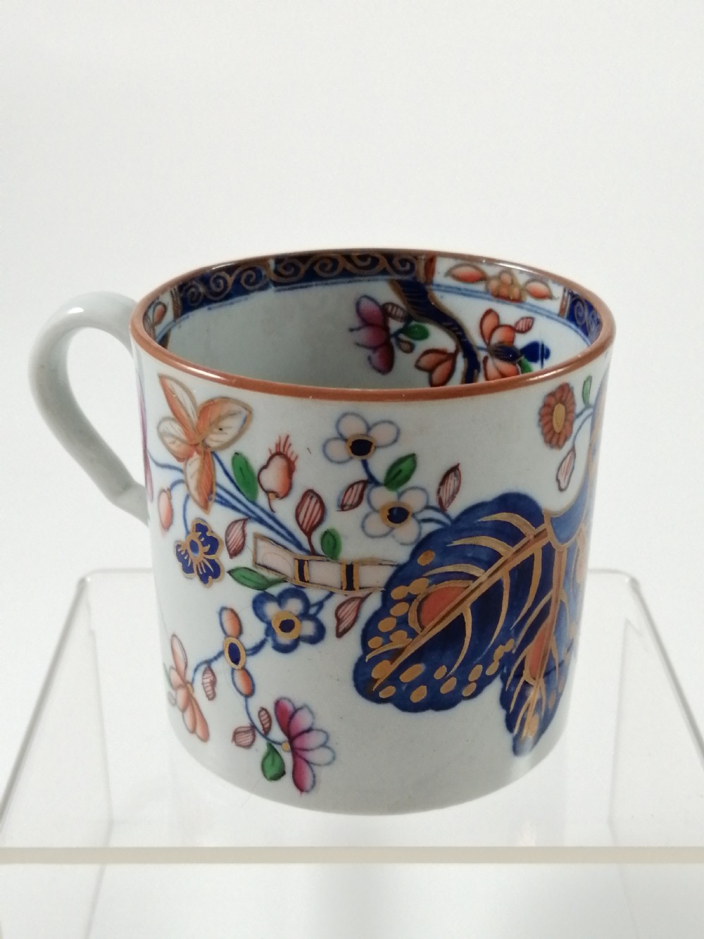 Antique Spode Stone China coffee cap and saucer in Tobacco Leaf Pattern(Cabbage pattern