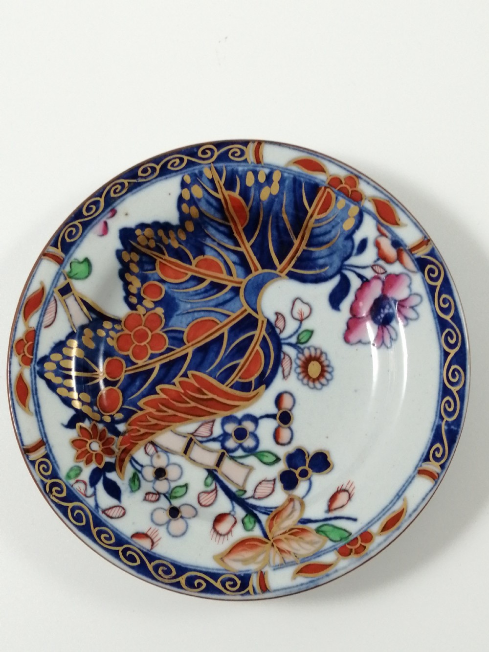 Antique Spode Stone China coffee cap and saucer in Tobacco Leaf Pattern(Cabbage pattern