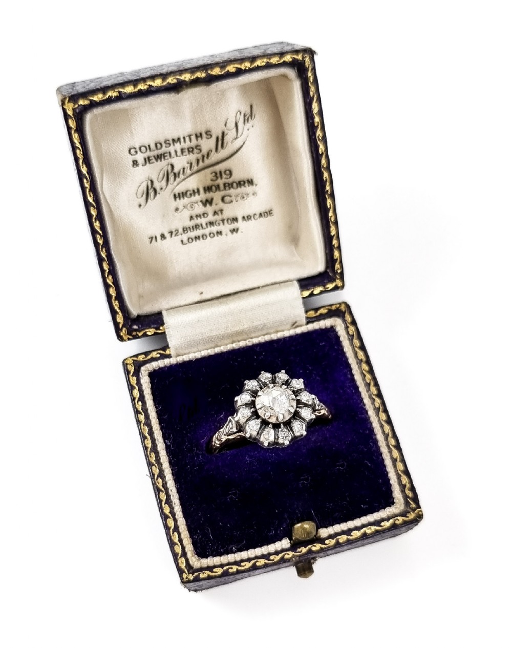 Antique Victorian rose-cut diamond & yellow gold flower cluster ring, size O ½, Georgian style